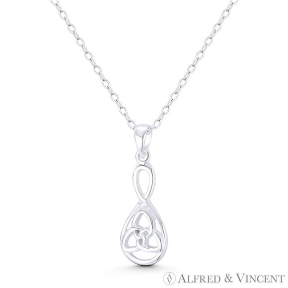 Trinity-Knot / Triquetra & Eternity Celtic Charm Pendant in .925 Sterling Silver - Picture 1 of 1